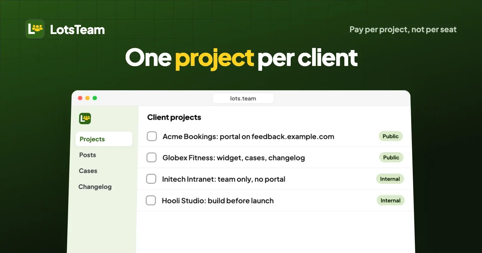 Feedback and Changelogs for Client Projects: One LotsTeam Project per Client